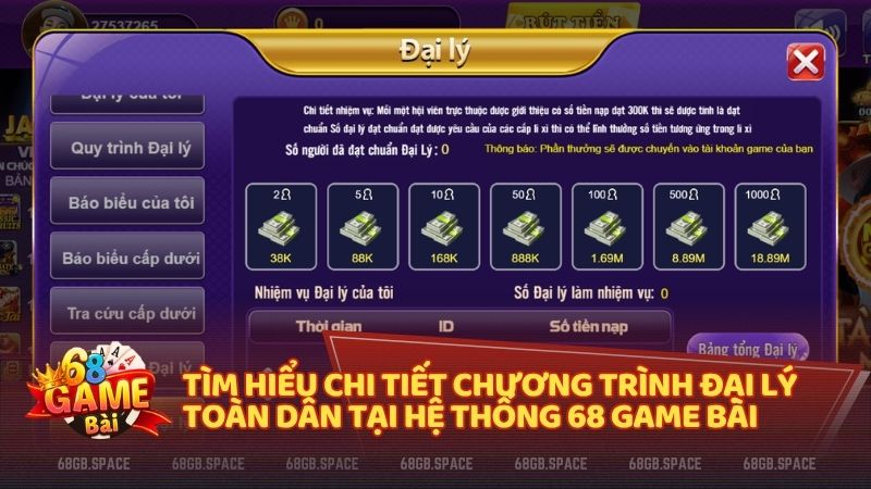 Cơ hội khởi nghiệp 0 đồng cùng chương trình Đại lý toàn dân 68 game bài